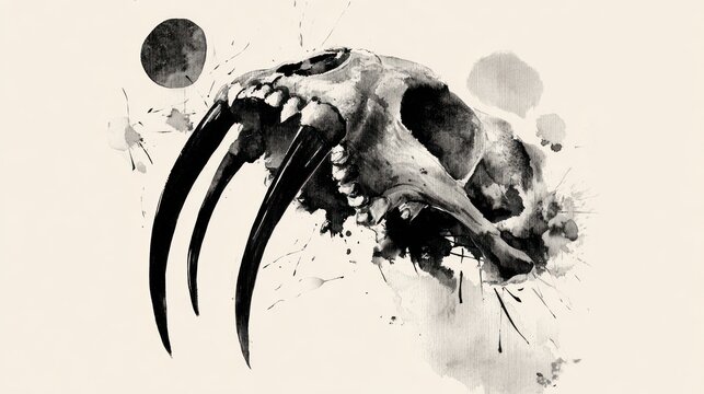 Sabertooth skull illustration artistic depiction of extinct prehistoric animal