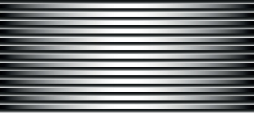 Silver metallic horizontal striped background. Abstract metal texture with parallel lines and chrome gradient light reflection.