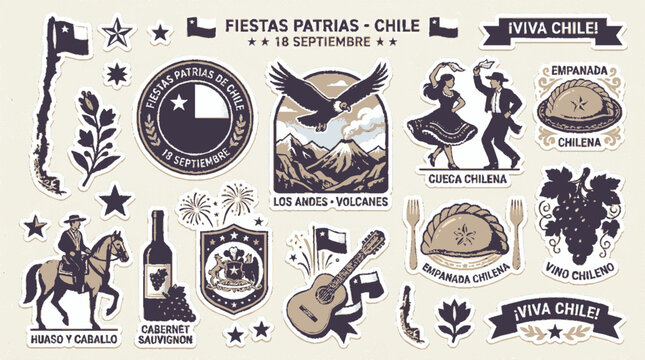 Chilean independence day sticker set