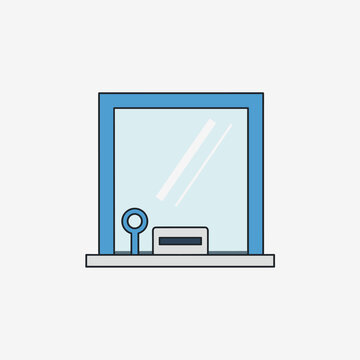 Ticket office window with intercom and transaction slot