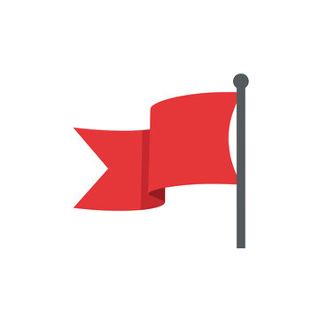 Red waving flag on flagpole icon