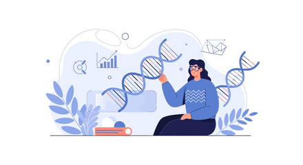 Obraz premium Scientist Studying DNA Helix Structure in Modern Laboratory Setting