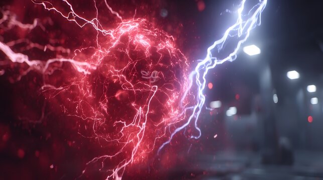 Abstract red electric plasma lightning explosion background