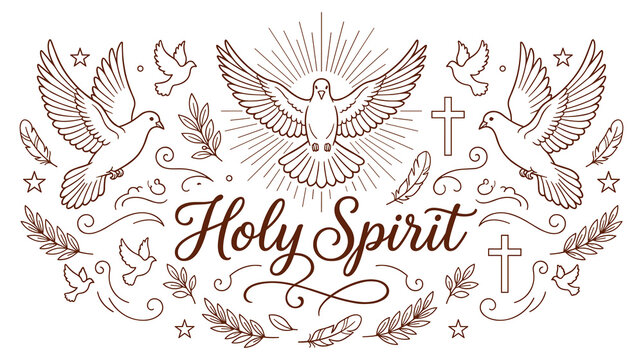 Holy Spirit dove symbol with crosses and feathers.