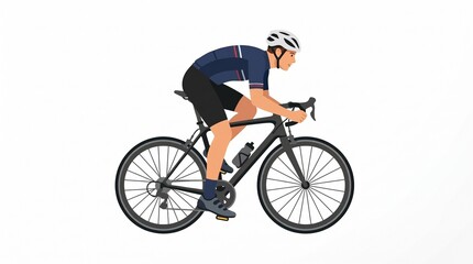 Fototapeta premium Professional Male Cyclist Riding a Road Bike, Athletic Man in Cycling Gear Training, Vector Illustration Isolated on White Background
