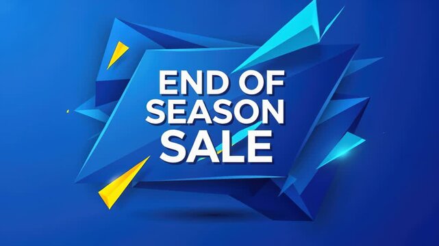 End of Season Sale Graphic: A dynamic geometric design featuring sharp, angular shapes in shades of blue and yellow, with the text END OF SEASON SALE prominently displayed in white.