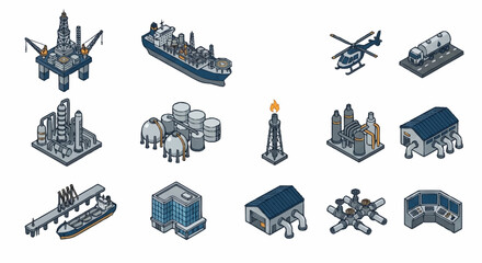 Isometric Industrial and Transportation Vehicles and Buildings. © Kak