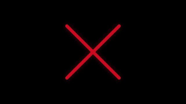 Red Marker Drawing a Large X Cross Mark on Black Background