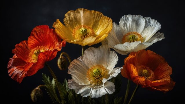 Luxury Glass Flower Bouquet, Realistic Spring Floral Still Life Photography