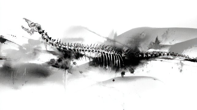 Artistic depiction of a skeletal structure in grayscale against a textured backdrop