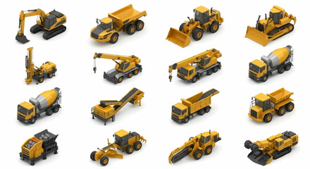 Collection of yellow construction vehicles and heavy machinery. © Bunga