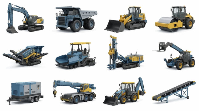 Collection of heavy construction machinery and equipment.