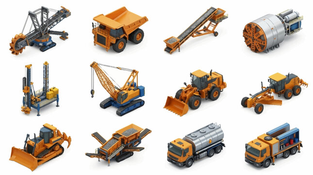 Collection of heavy construction machinery and equipment.