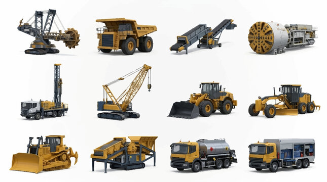 Collection of heavy construction machinery and equipment.