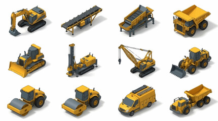Collection of yellow construction vehicles and heavy machinery. © Bunga