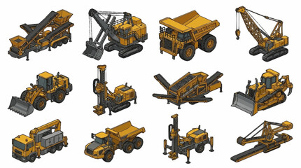 Collection of yellow construction vehicles and heavy machinery. © Bunga