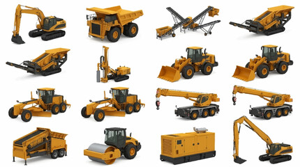 Collection of yellow construction vehicles and heavy machinery. © Bunga