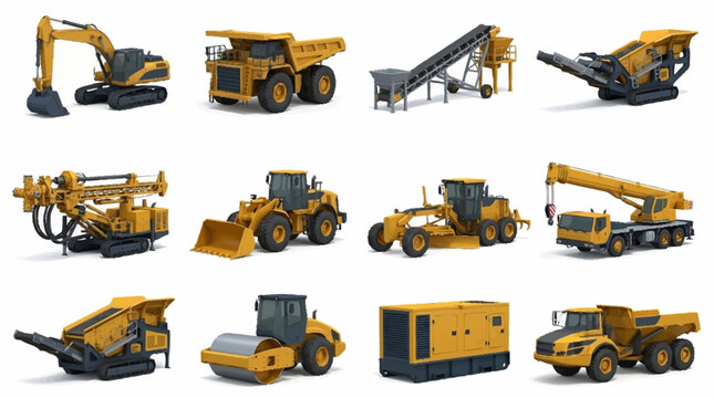 Collection of heavy construction machinery and equipment.