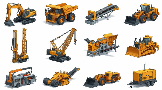 Collection of heavy construction machinery and equipment.