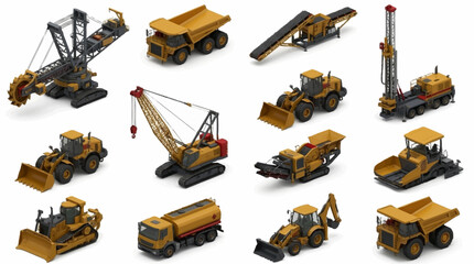 Collection of heavy construction machinery and equipment models. © Bunga