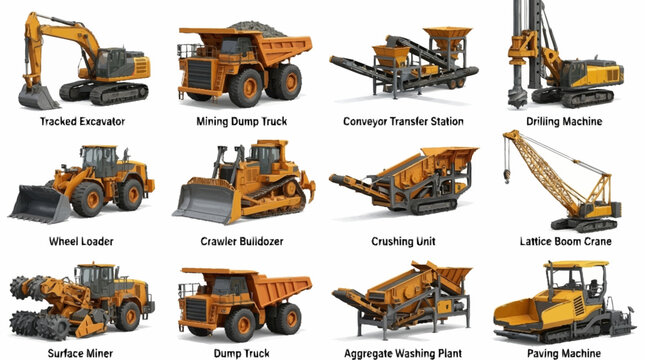 Collection of Heavy Construction Machinery and Equipment.