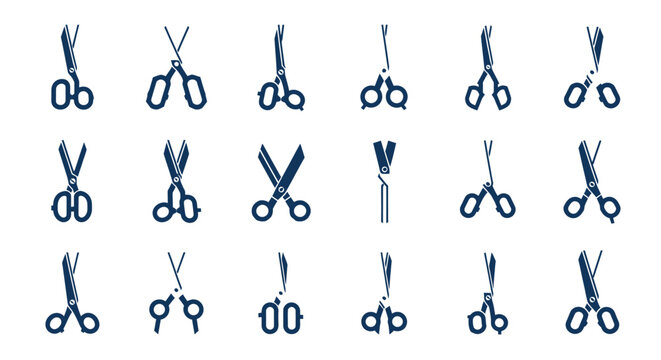 Set of various scissors in different styles isolated on white
