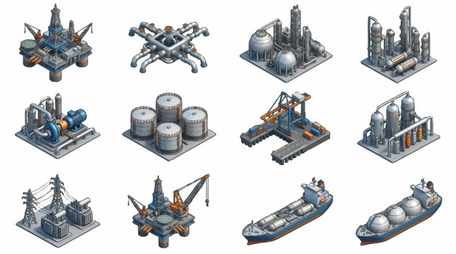 Isometric Industrial Equipment and Vessels Collection.