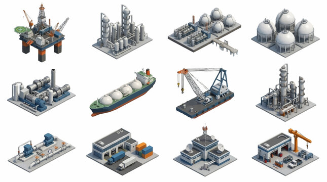 Isometric Industrial Facilities and Oil Rig Collection.