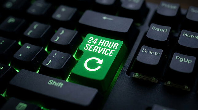 Close-up of illuminated keyboard key with recycle symbol
