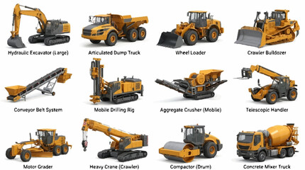 Collection of heavy construction machinery and equipment. © Sami