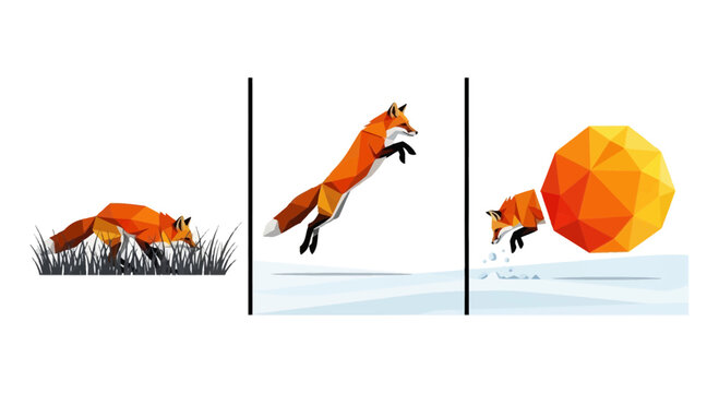 Low Poly Red Fox Hunting Sequence Illustration