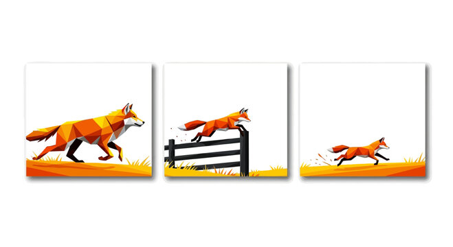 Low Poly Red Fox Running and Jumping Vector Set