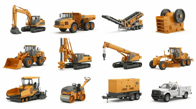 Collection of heavy construction machinery and equipment.