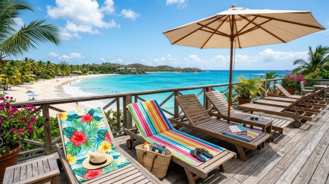Beach chairs and parasol background are on the edge of the beach in summer