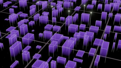 Obraz premium Sci-Fi Metropolis with Glowing Purple Holograms and Digital Architecture, Futuristic City Background 