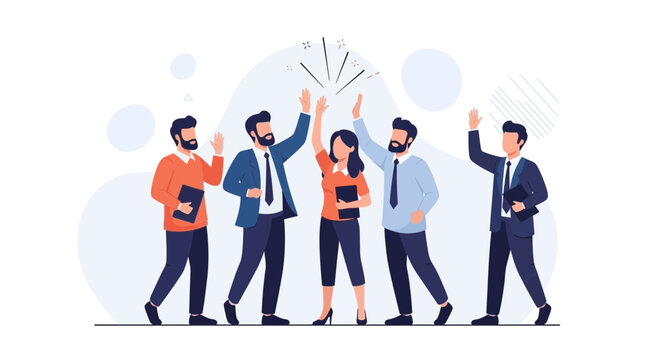 Diverse business team celebrating success with high fives and smiles