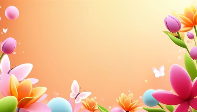 Spring Floral Border on Soft Background