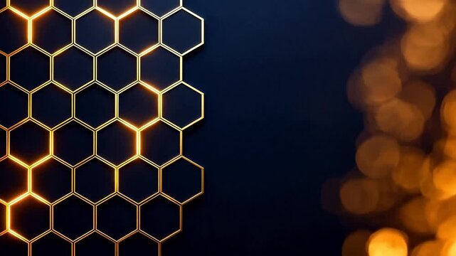 Golden hexagon pattern on dark background