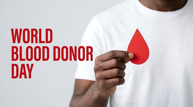 World blood donor day awareness man holding red blood drop