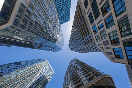 skyscraper in the financial center in Germany in fisheye view,