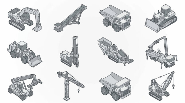 Collection of heavy construction machinery and equipment.