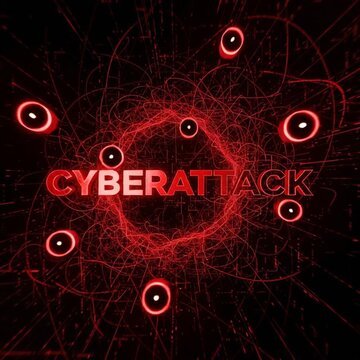 Concept of cyberattack and digital threat with text Cyberattack on red technological background, representation of hacking, malware, cybersecurity, data theft, ransomware and computer attacks.