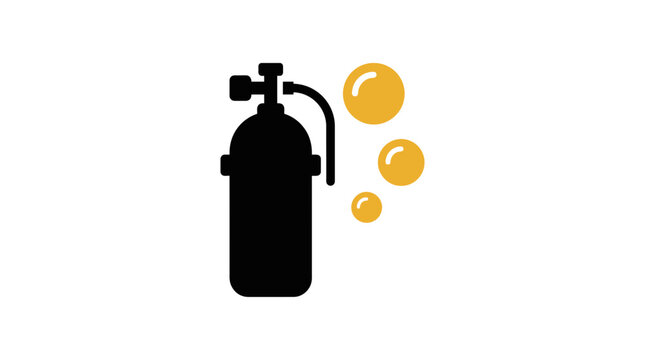 Black scuba tank silhouette with yellow air bubbles icon.