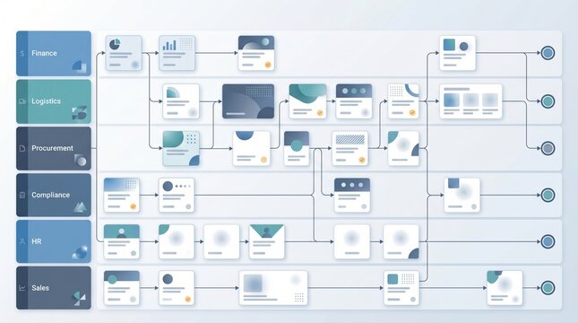 Business operations map with parallel agent workflows across departments