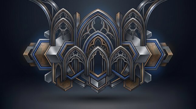 Medieval futurism gothic metallic relic abstraction for luxury tech backdrop