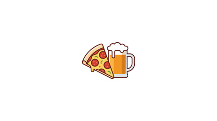 Fototapeta premium Delicious Pizza Slice and Frothy Beer Mug Icon