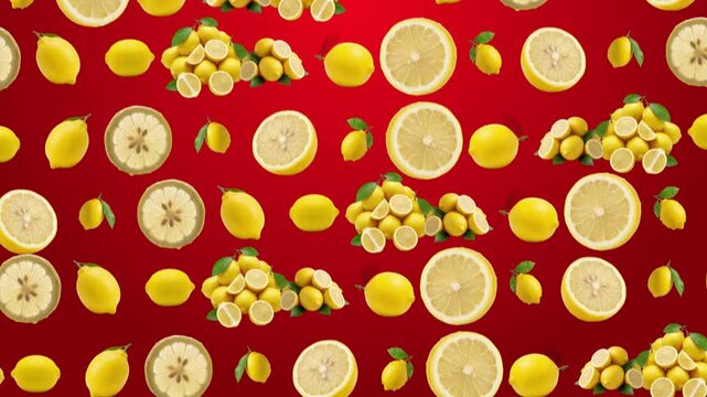 Fresh sliced lemons falling in slow motion isolated on a vibrant green background, floating organic citrus fruit for healthy food advertising, summer harvest 3D render concept for culinary marketing a