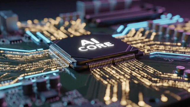 AI Core Chip on Circuit Board, Artificial Intelligence Technology Concept
