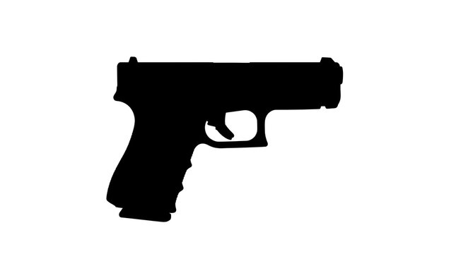 Black silhouette of a handgun on a white background