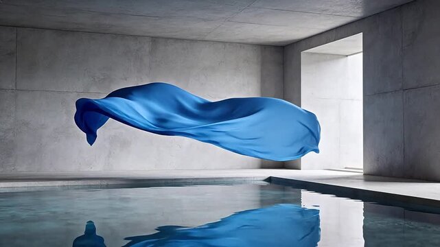 Blue fabric floating above pool